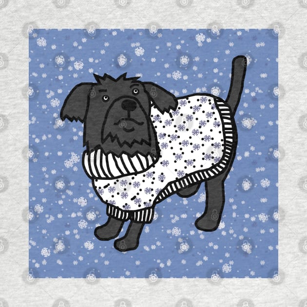 Cute Winter Dog in Christmas Snowflake Sweater by ellenhenryart